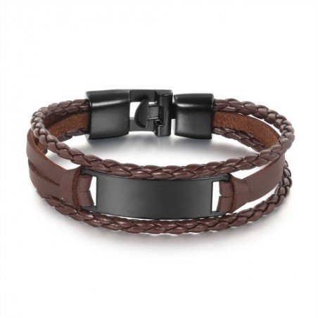 PULSERA CUERO MARRÓN Y ACERO PARA HOMBRE