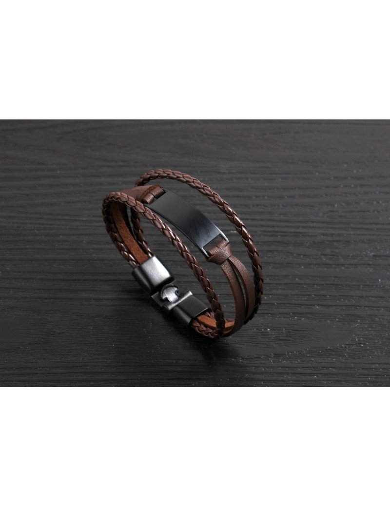 PULSERA CUERO MARRÓN Y ACERO PARA HOMBRE
