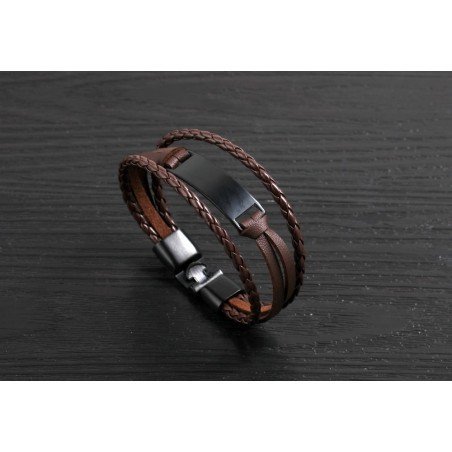 PULSERA CUERO MARRÓN Y ACERO PARA HOMBRE