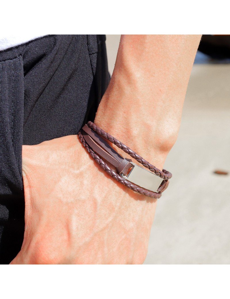 PULSERA CUERO MARRÓN Y ACERO PARA HOMBRE