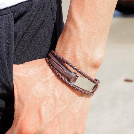 PULSERA CUERO MARRÓN Y ACERO PARA HOMBRE