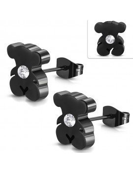 PENDIENTES OSITO CON CIRCONITAS EN ACERO NEGRO