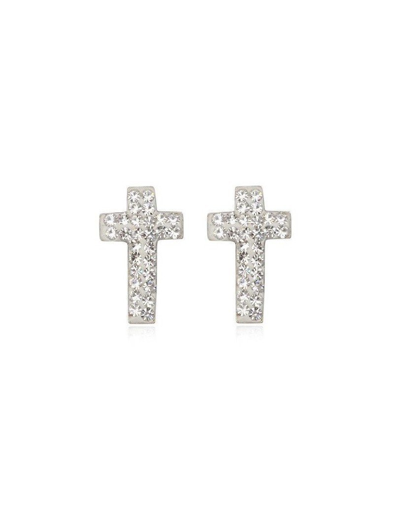 PENDIENTES CRUZ DE PLATA CON CRISTAL PRECIOSA...