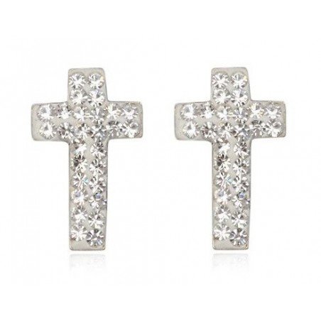 PENDIENTES CRUZ DE PLATA CON CRISTAL PRECIOSA BLANCO