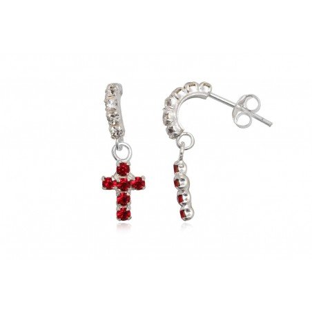 PENDIENTES CRUZ CON CRISTAL PRECIOSA EN PLATA DE LEY