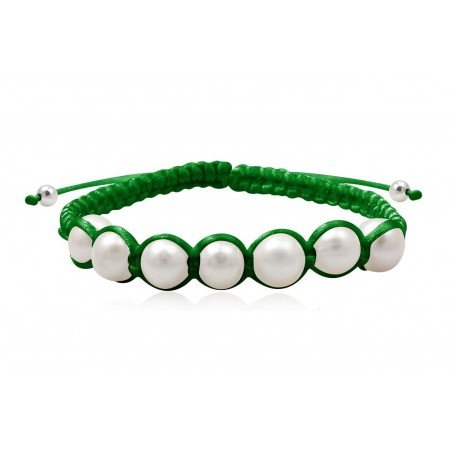 PULSERA MACRAME CON PERLAS NATURALES Y PLATA