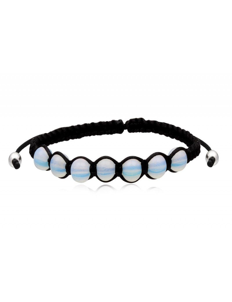 PULSERA MACRAME CON PIEDRA DE LUNA Y PLATA