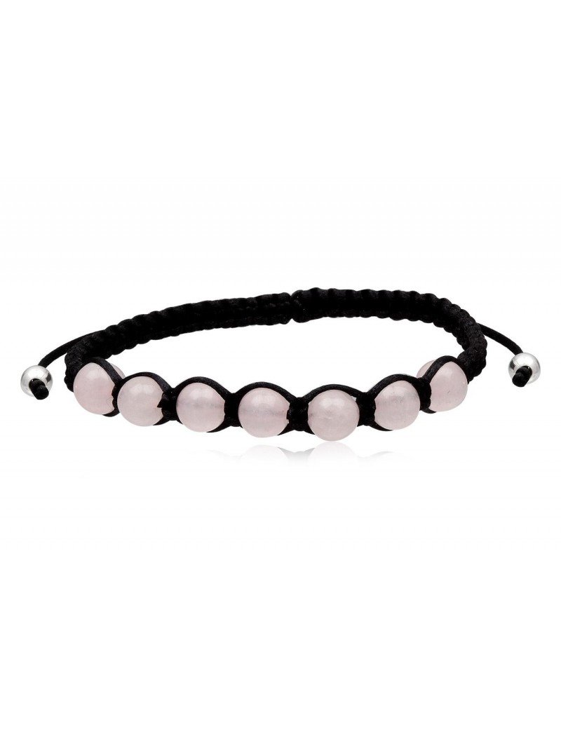 PULSERA MACRAME CON CUARZO ROSA Y PLATA