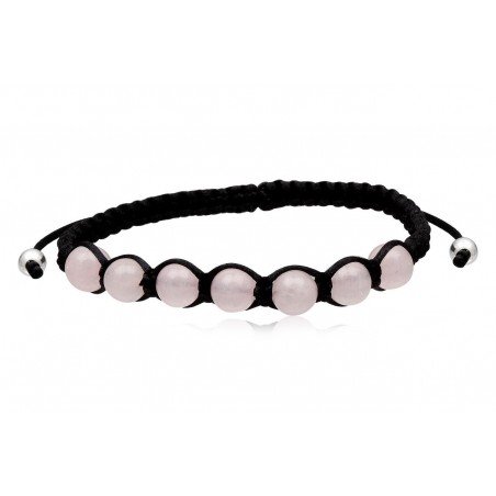 PULSERA MACRAME CON CUARZO ROSA Y PLATA