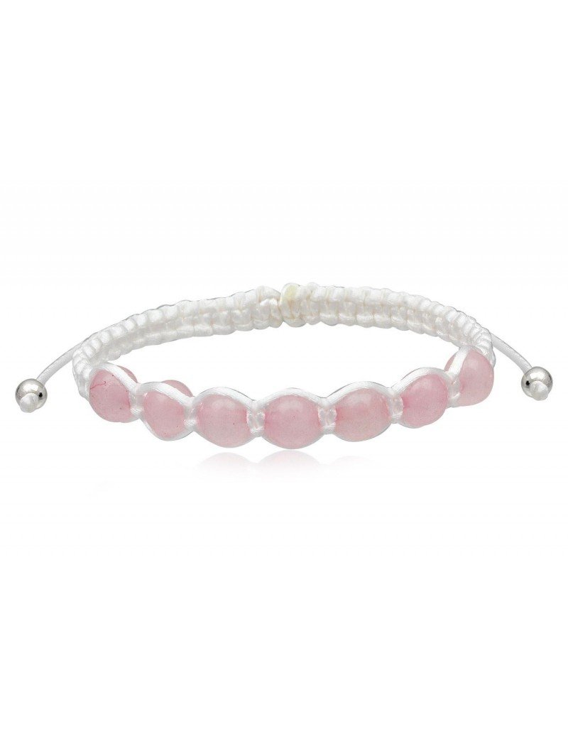 PULSERA MACRAME CON CUARZO ROSA Y PLATA