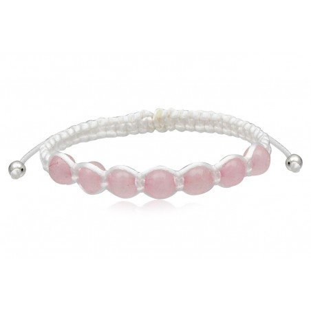 PULSERA MACRAME CON CUARZO ROSA Y PLATA