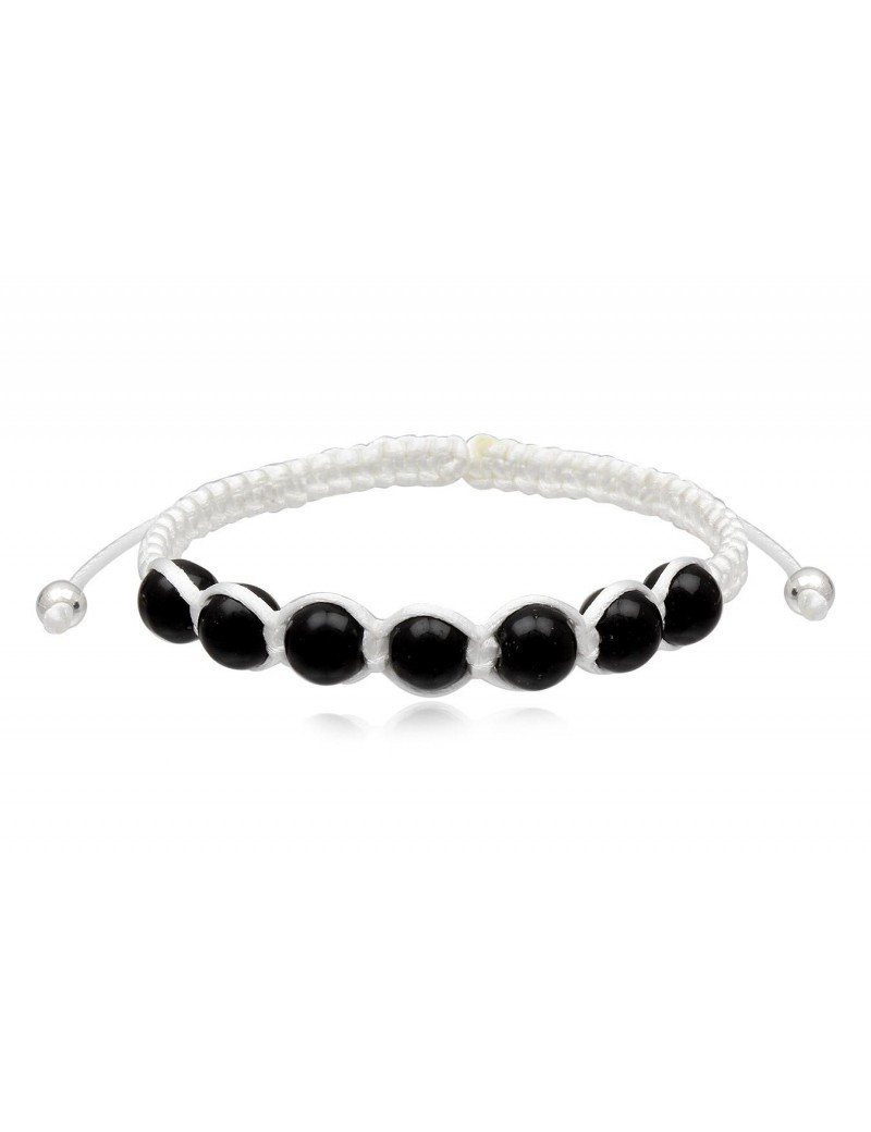 PULSERA BOLA NEGRA DE MACRAME CON PLATA
