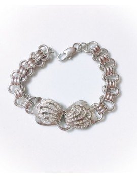 PULSERA CONCHAS CON CIRCONITAS DE PLATA TIBETANA