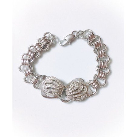 PULSERA CONCHAS CON CIRCONITAS DE PLATA TIBETANA