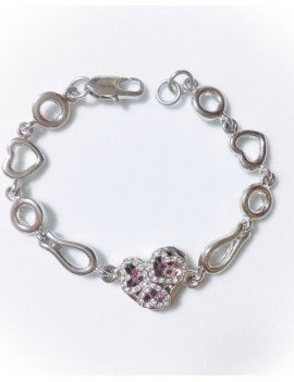 PULSERA CORAZON CON CIRCONITAS DE PLATA TIBETANA