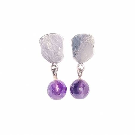 PENDIENTES DE PLATA DE LEY Y AMATISTA MODELO ARTESANAL