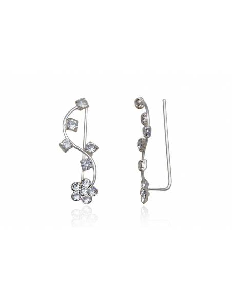 PENDIENTES TREPADORES FLOR CON PRECIOSA CRYSTAL Y PLATA