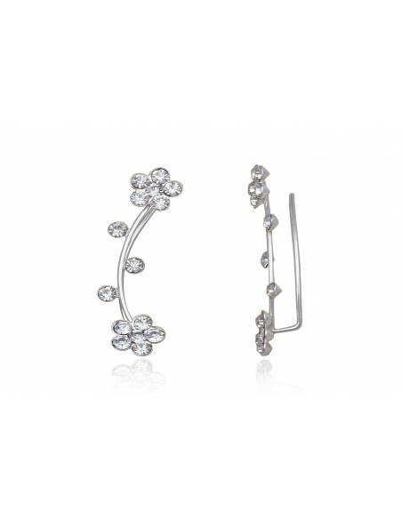 PENDIENTES TREPADORES DOBLE FLOR DE CRYSTAL PRECIOSA Y PLATA