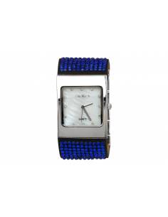 RELOJ CAJA CUADRADA DE ACERO Y CRISTAL DE SWAROVSKI AZUL...