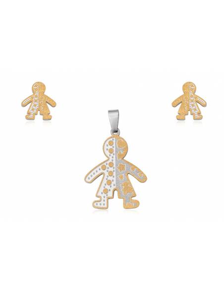CONJUNTO MONIGOTE DE ACERO COLOR PLATA Y DORADO