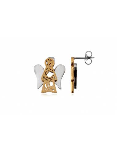 PENDIENTES ANGEL DE ACERO PLATA Y DORADO