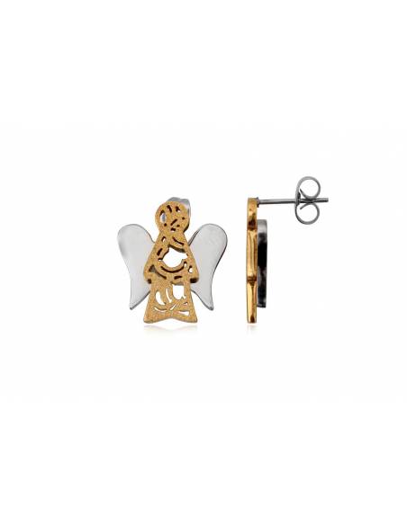 PENDIENTES ANGEL DE ACERO PLATA Y DORADO