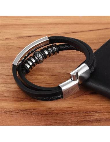 PULSERA ESCLAVA DE CUERO TRENZADO ESTILO TIBETANO