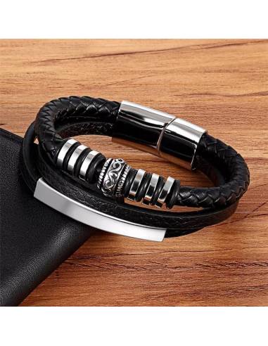 PULSERA ESCLAVA DE CUERO TRENZADO ESTILO TIBETANO
