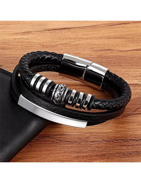 PULSERA ESCLAVA DE CUERO TRENZADO ESTILO TIBETANO