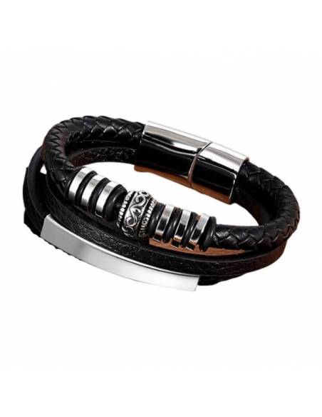 PULSERA ESCLAVA DE CUERO TRENZADO ESTILO TIBETANO