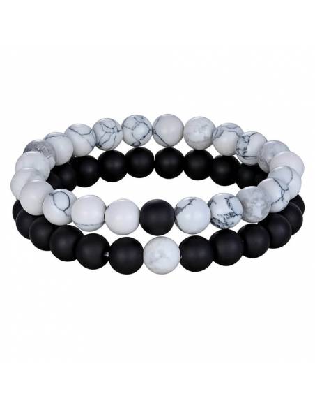 CONJUNTO DE PULSERAS DE PIEDRAS NATURALES ONIX Y HOWLITA