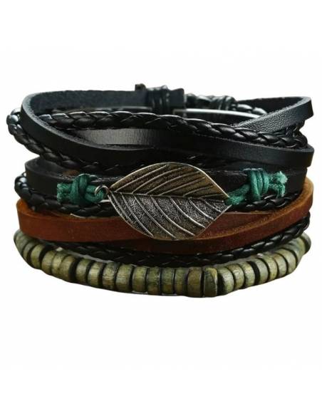 CONJUNTO DE PULSERAS DE CUERO MODELO "HOJA" PARA HOMBRE