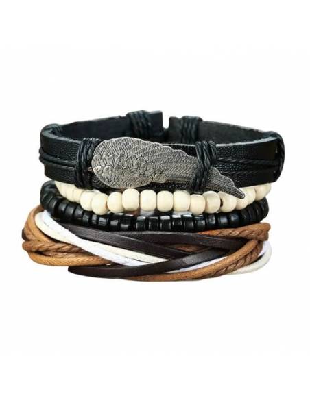 CONJUNTO DE PULSERAS DE CUERO ALA DE ANGEL PARA HOMBRE