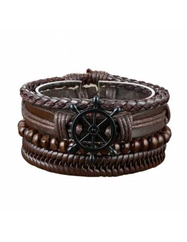 CONJUNTO DE PULSERAS DE CUERO TIMÓN PARA HOMBRE