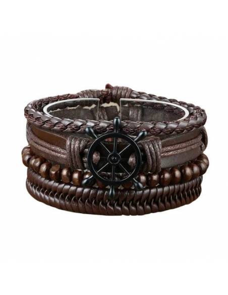 CONJUNTO DE PULSERAS DE CUERO TIMÓN PARA HOMBRE