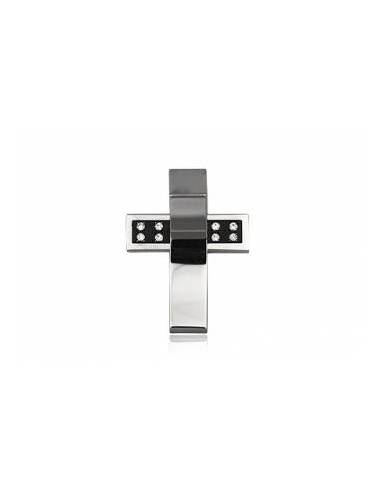 COLGANTE CRUZ BICOLOR DE ACERO CON CIRCONITAS