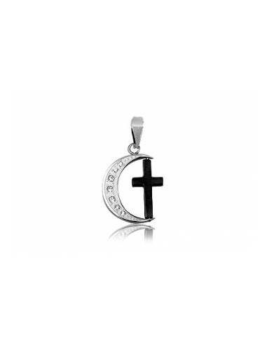 COLGANTE CRUZ CON LUNA DE ACERO CON CIRCONITAS