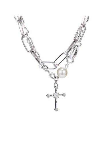 COLLAR CRUZ PERLA DE TITANIO