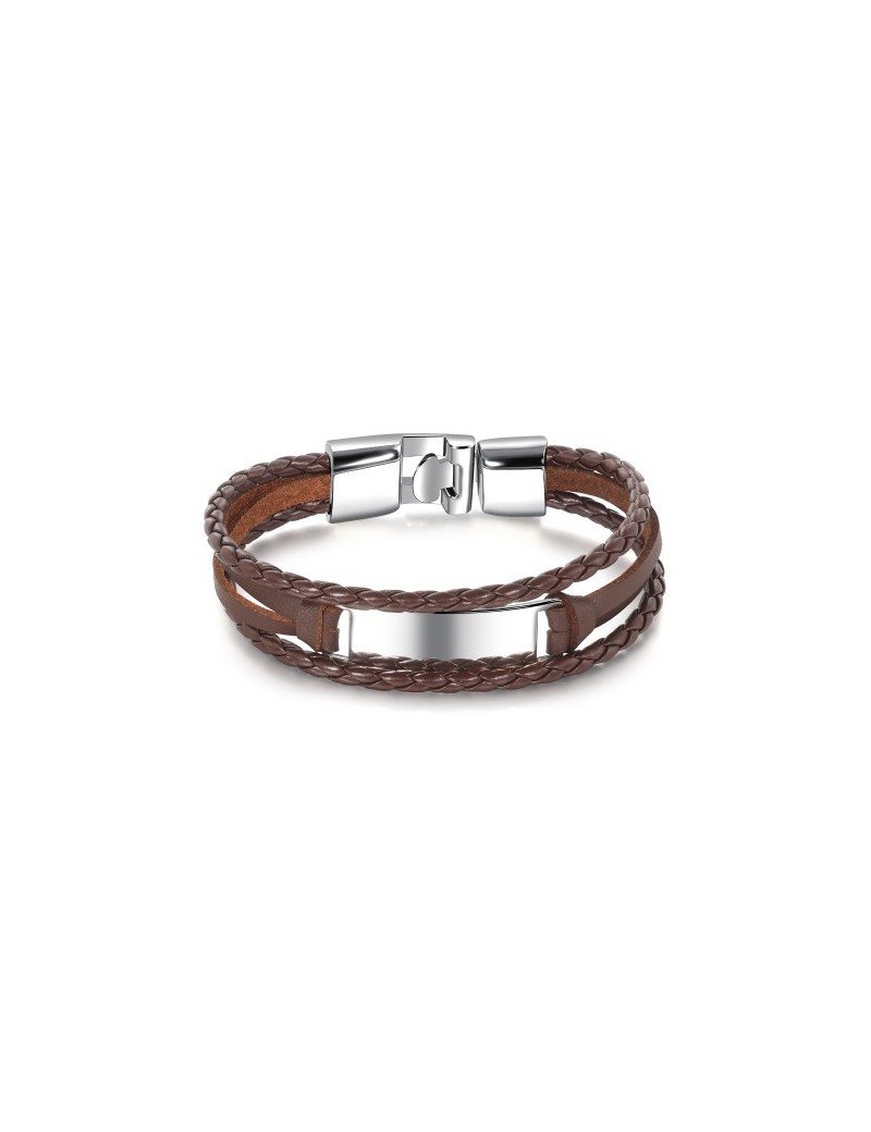 PULSERA DE ACERO Y CUERO PARA HOMBRE