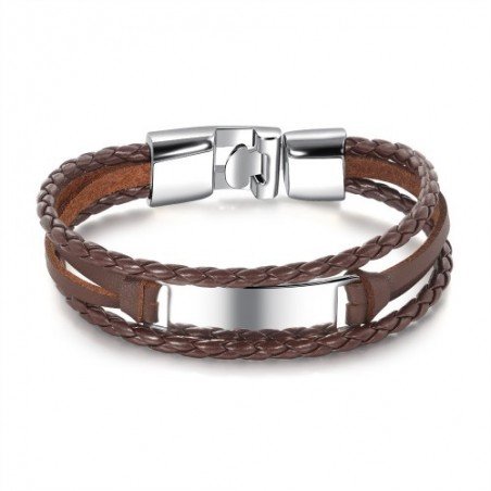 PULSERA DE ACERO Y CUERO PARA HOMBRE