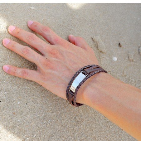 PULSERA DE ACERO Y CUERO PARA HOMBRE